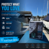 Solar boat guard on marina advertising photo